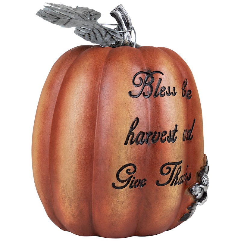 Bless the Harvest and Give Thanks Debossed Pumpkin Decoration - 10"