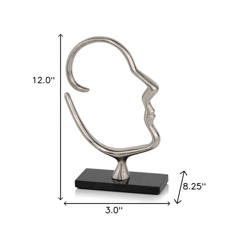HomeRoots 12" Black and Silver Marble and Aluminum Tabletop Sculpture - 3' X '12' X '8.25
