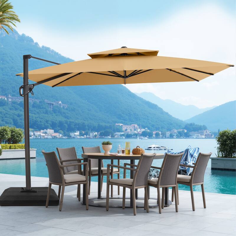 VredHom Patio Outdoor 11 x 11 FT Cantilever-Offset Aluminum Umbrella with Premium Weight Base