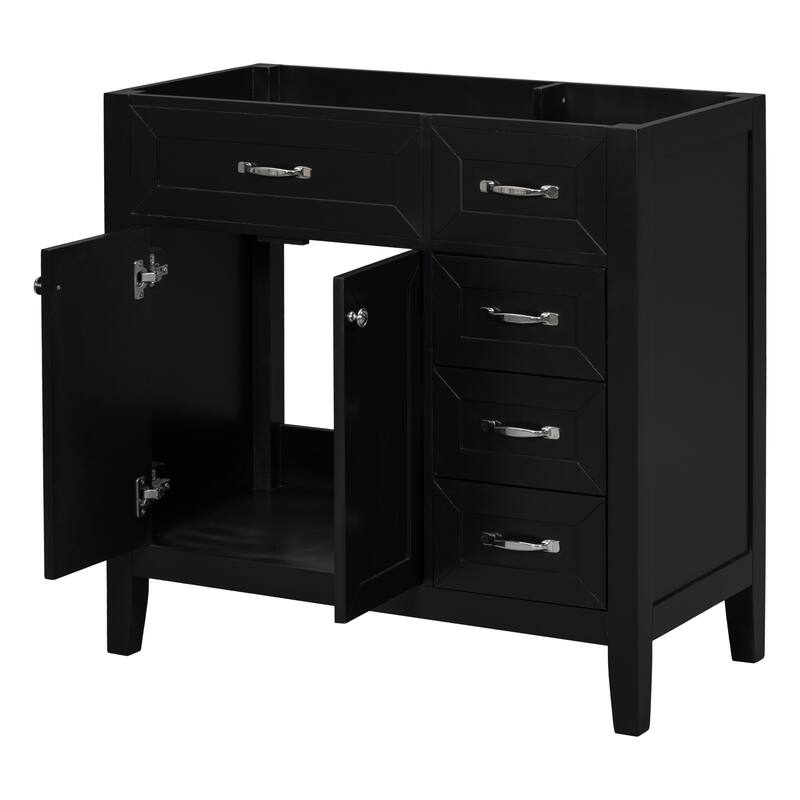 Modern 36 Inch Bathroom Vanity Base with 2 Cabinet Doors and 3 Drawers, Solid Wood Frame, Cabinet Only without Sink