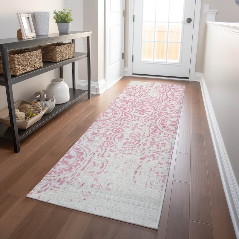 Premium Washable Super Soft Vanishing Medallion Mayfield Rug - Pink - 2' 3" x 7' 6"