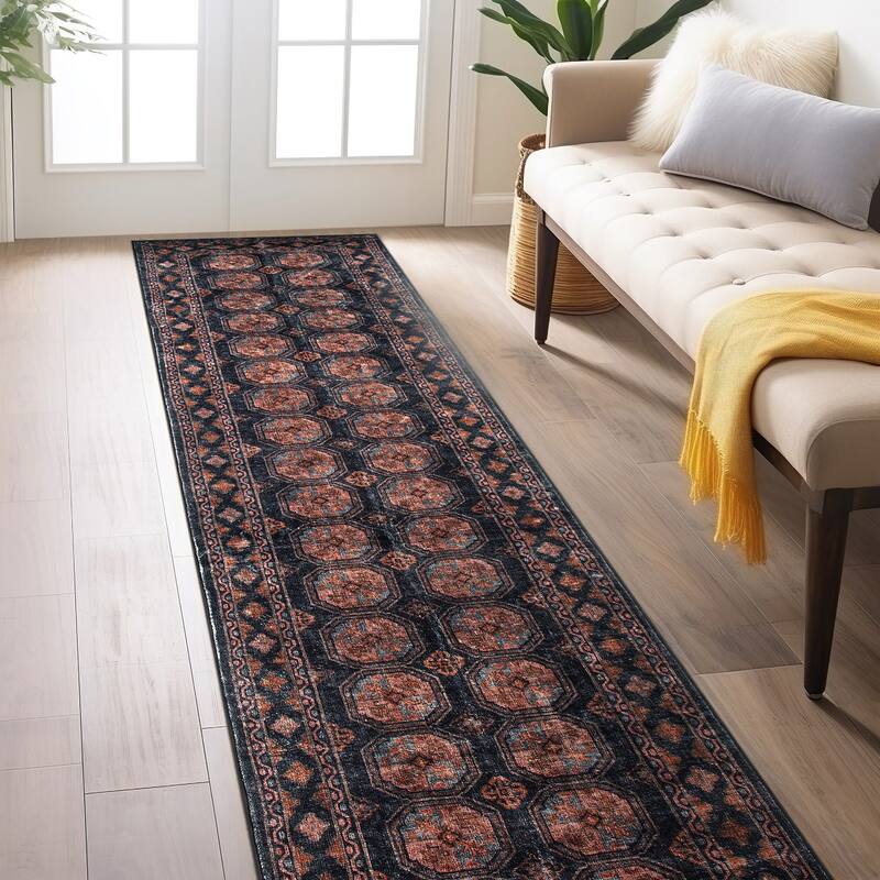 World Rug Gallery Transitional Moroccan Washable Non Slip Area Rug - Rust - 2'x8' Runner