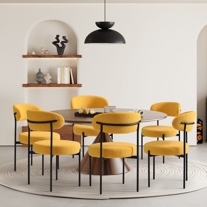 Bayville Mid-Century Curved Back Fabric Upholstered Metal Dining Chair (Set of 6) - Sunset Gold