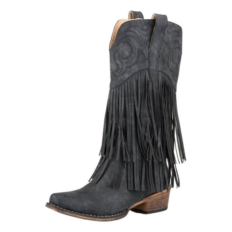Roper Western Boots Womens Rickrack Fringe Black 09-021-1566-2702 BL