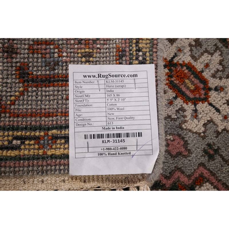 Gray Geometric Heriz Serapi Oriental Accent Rug Handmade Wool Carpet - 2'10"x 5'5"