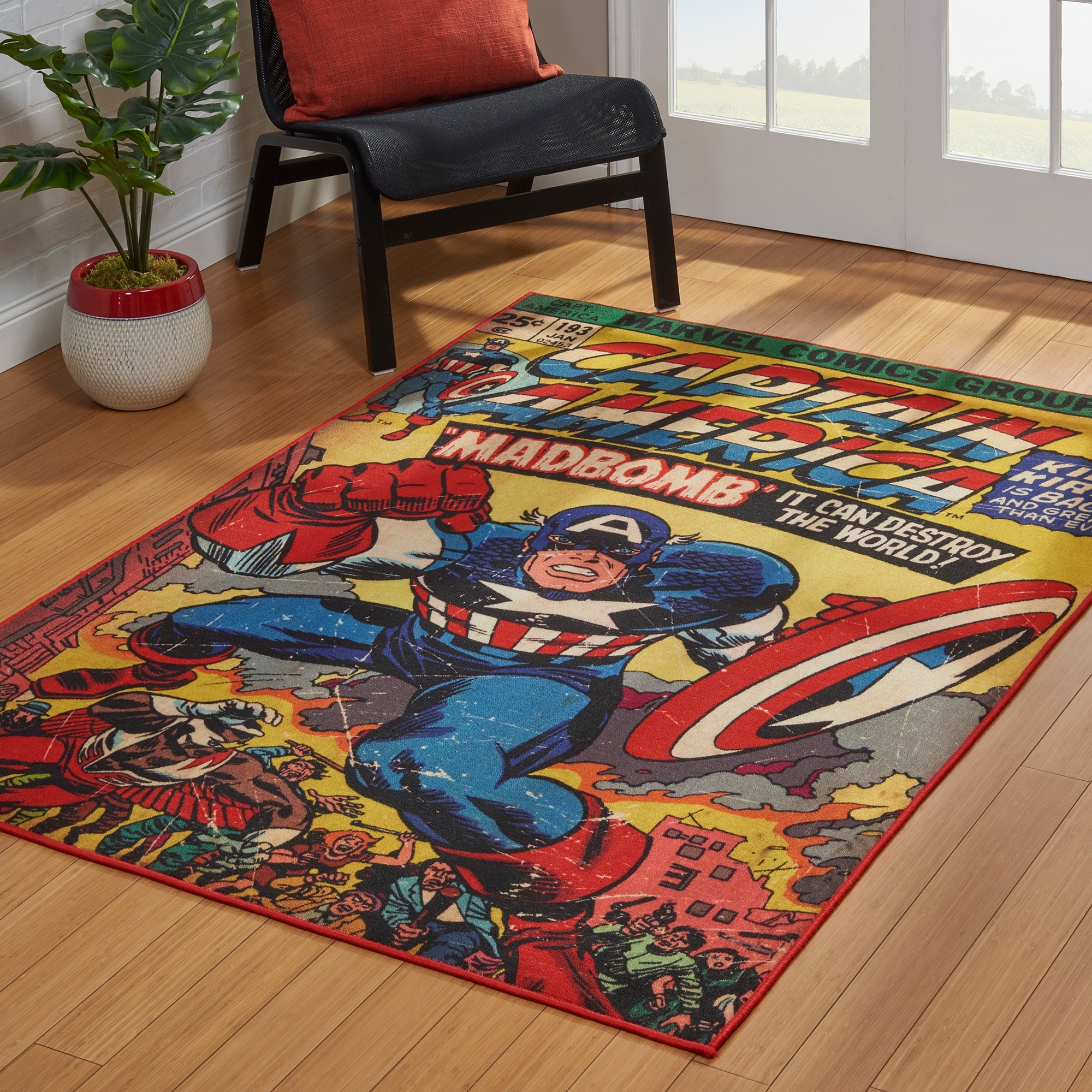 Licensed Disney Captain America Comic Book Youth Digital Printed Area Rug - 4' 6" x 6' 6"
