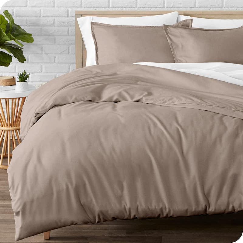 Bare Home Cotton Flannel Duvet Cover and Sham Set - Taupe - Twin