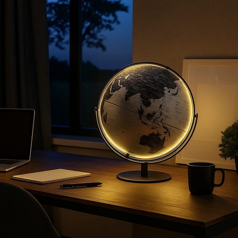 Globe Accent Decor with Inbuilt LED, Black and Gray