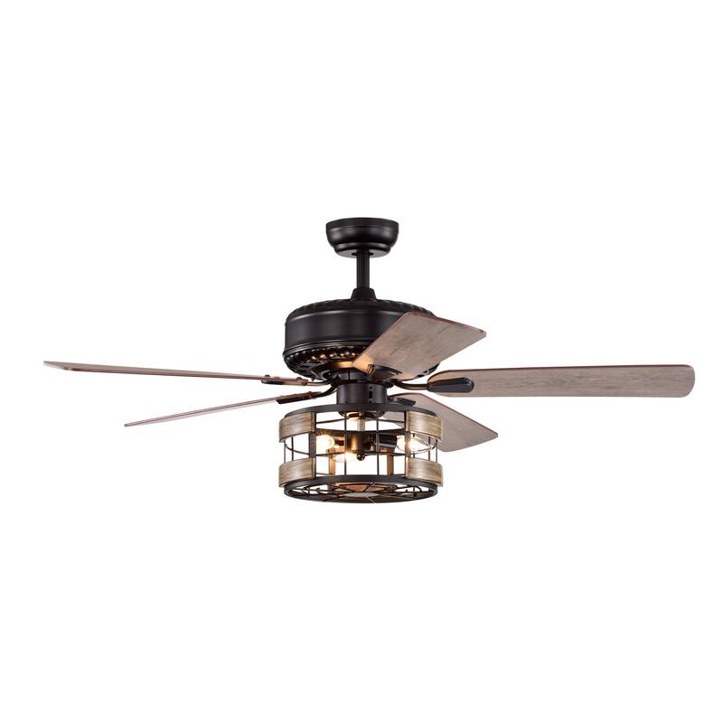 2 in 1 Crystal Chandelier Caged Matte Black Ceiling Fan with Remote