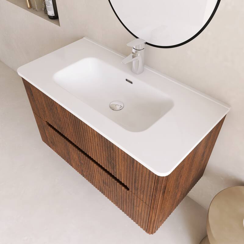 Emma 36 inch Wall-Mounted Bathroom Vanity Set with Integrated Ceramic Sink - 36"x18"x20"