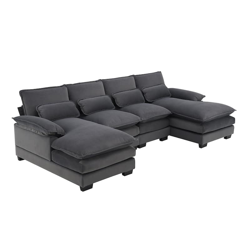 Merax Modern U-shaped Sectional Sofa with Waist Pillows, and Chaise Lounge