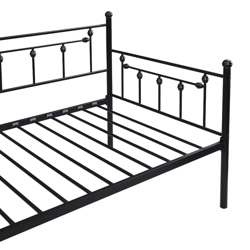 Black Twin Size Metal Daybed with trundle and Back for Kids, Boys, Girls and Bedroom