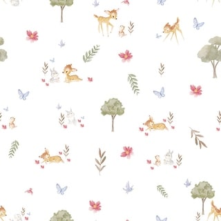 White Bambi Watercolor Peel and Stick Wallpaper by RoomMates