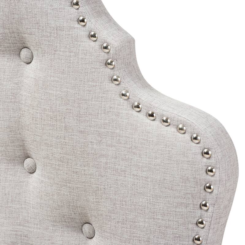 Modern Greyish Beige Fabric Twin Size Headboard with Button Tufting, Padded Upholstery, Adjustable Wood Posts
