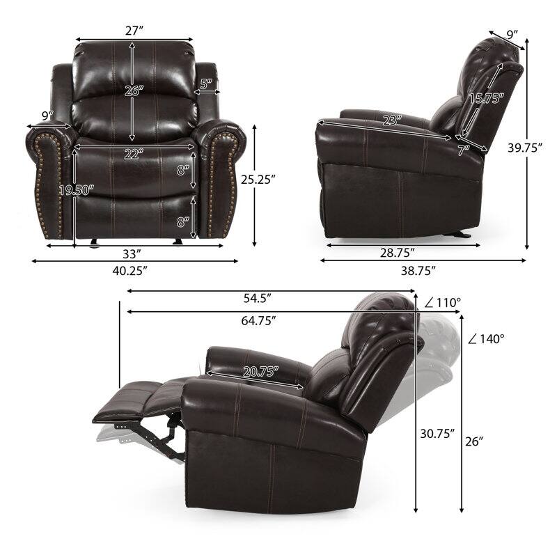 43.25" Oversized Rocker Recliner Chair, Manual Reclining Rocking Chair Overstuffed Armrest Faux Leather Recliner for Living Room