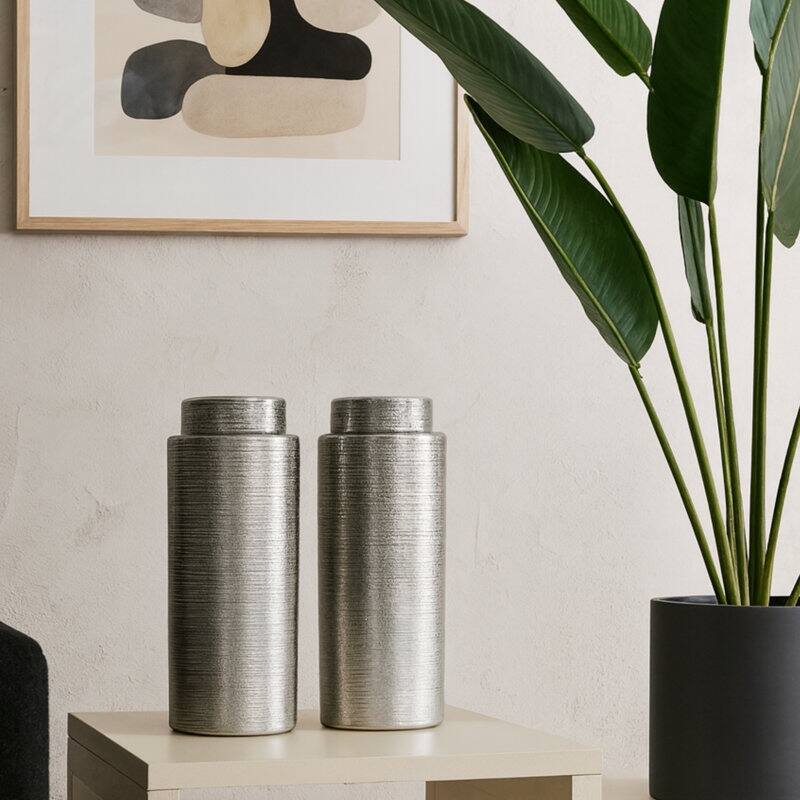 Acroma 12.9" Ceramic Floor Vase 2-set Decoration For Home Office Decor. - Silver.