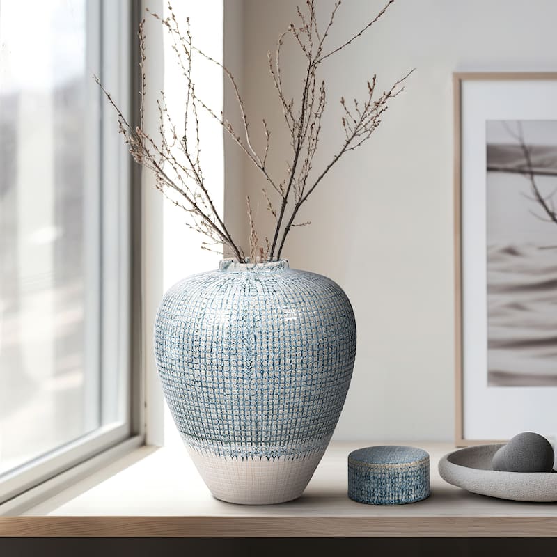 Sagebrook Home Blue Kashion Vase - Stoneware Decor Accent for Modern Living Spaces