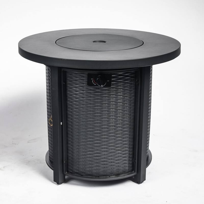 30" Propane Gas Fire Pit Table, 50000 BTU Round Steel Fire Pit for Outside Patio Deck Garden Courtyard-Black