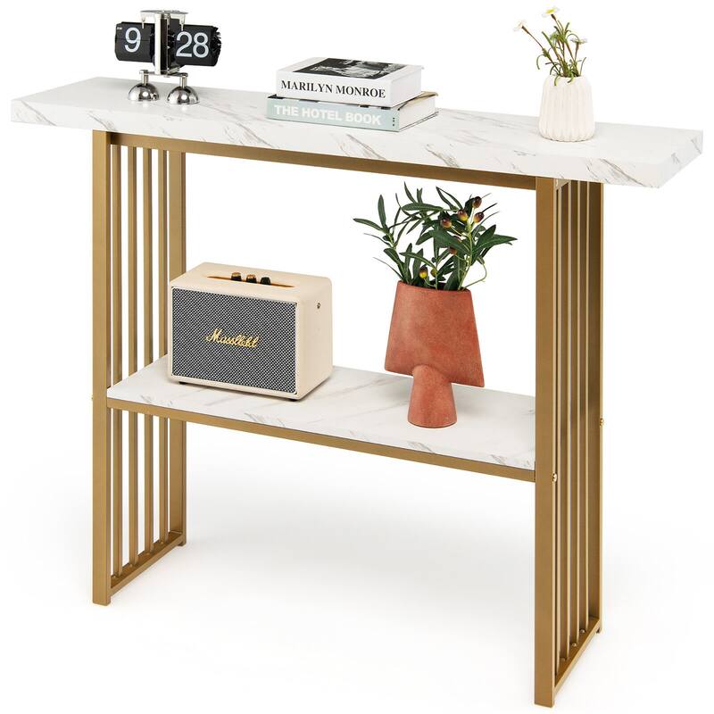 Gymax 48'' 2-Tier Entryway Hallway Console Table Couch Side Table for - White - MDF