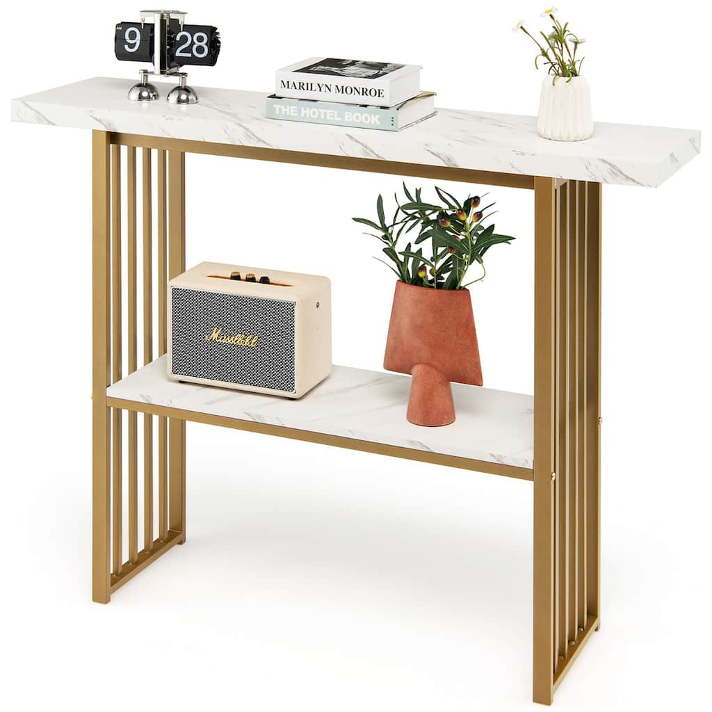 Gymax 48'' 2-Tier Entryway Hallway Console Table Couch Side Table for