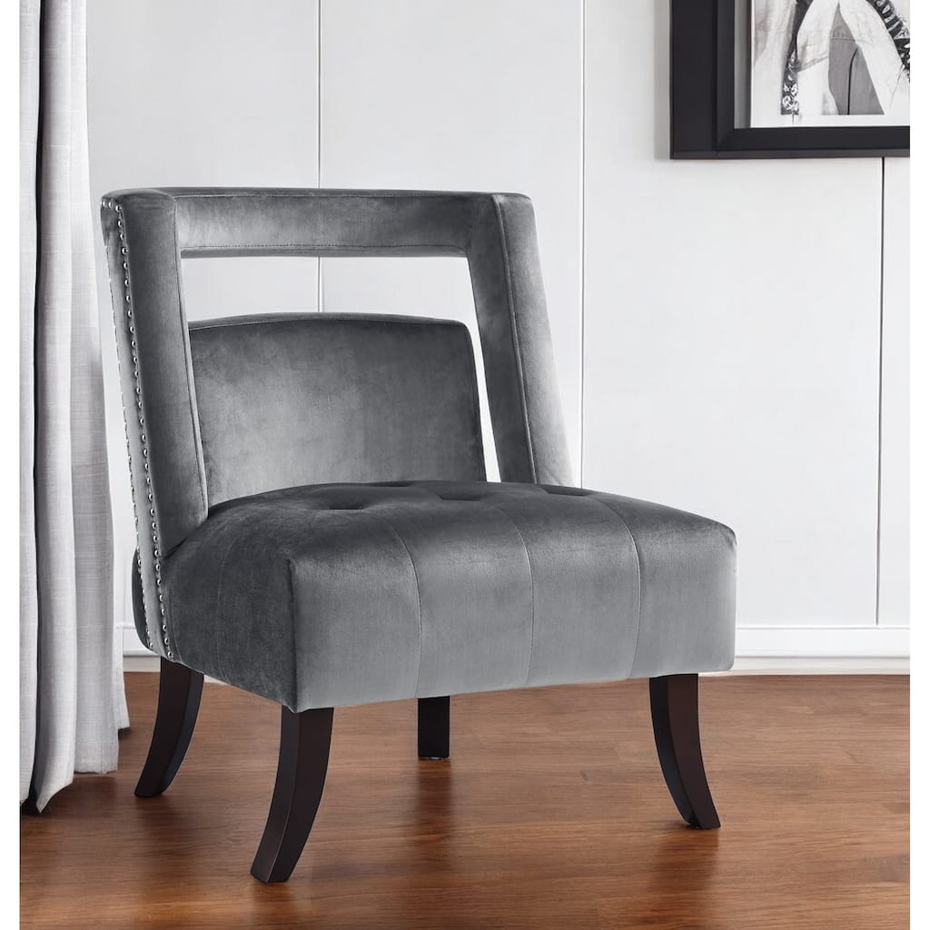 HomeRoots 26" Gray and Black Velvet Tufted Side Chair - 26' X '32.5' X '30.5