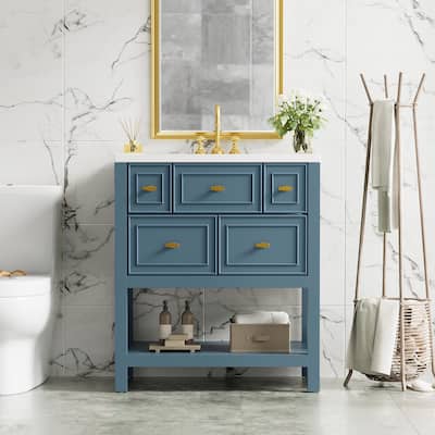 30 inch MDF Freestanding Bathroom Vanity Set with Integrated Resin Sink and Soft-Close Door