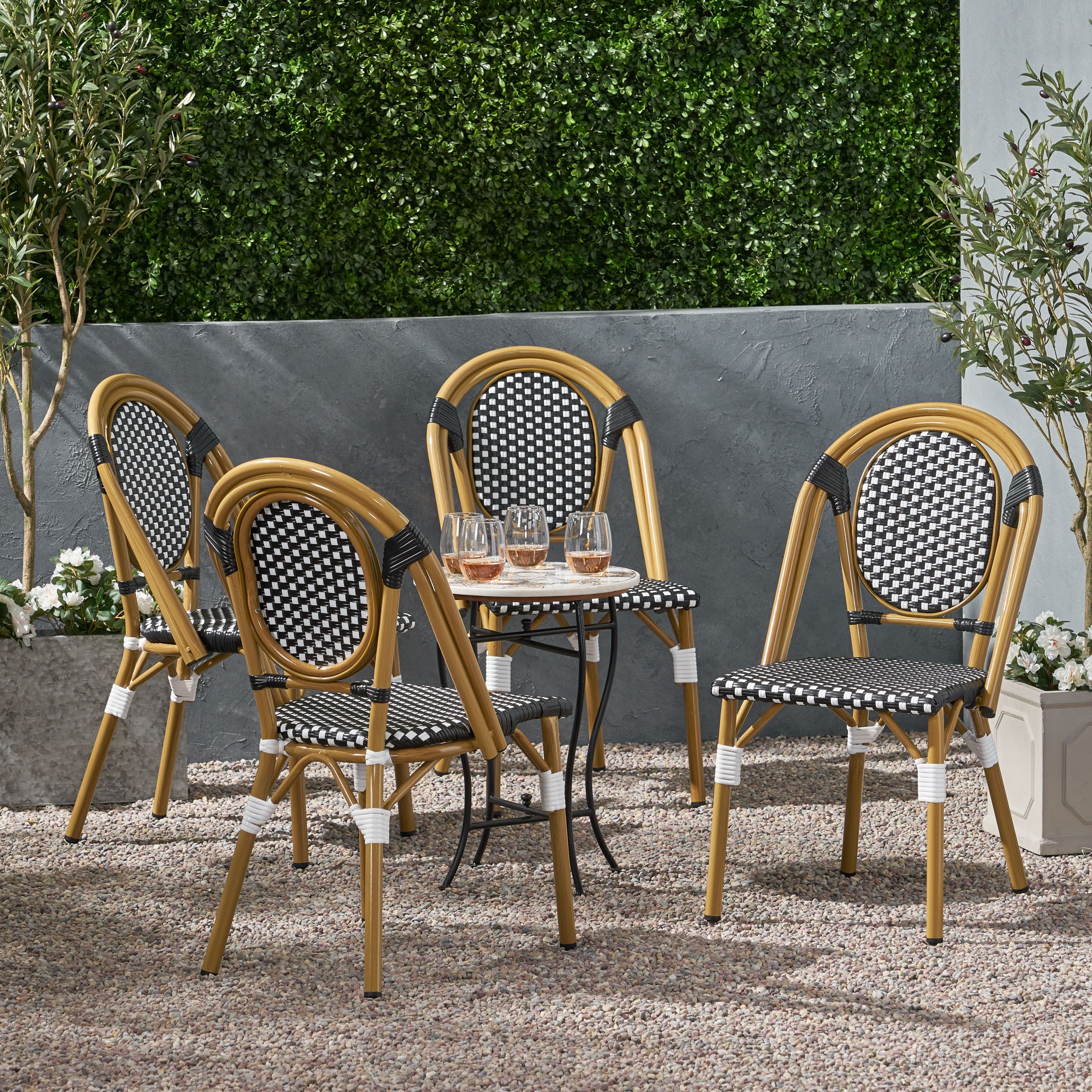 Remi Faux Bamboo Faux Rattan Outdoor French Bistro Chairs Set of