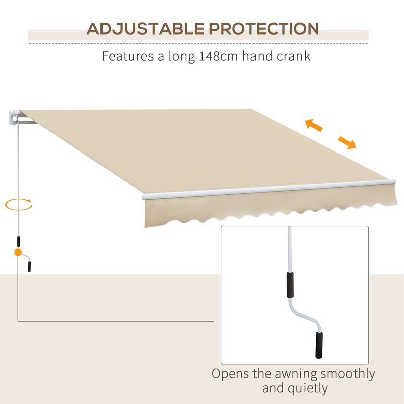 12' x 8' Retractable Awning Sun Shade Shelter with Manual Crank Handle, 280g/m² UV & Water-Resistant Fabric and Aluminum Frame