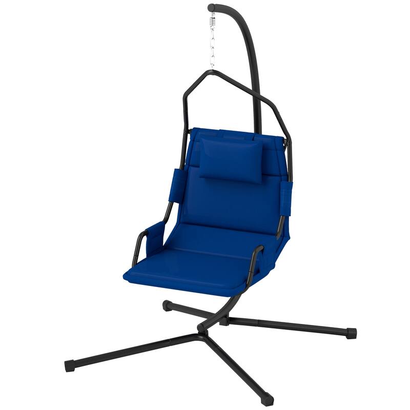 Patio Swing Chair with Steel Frame, Cushion, and Adjustable Swing - 46.5" L x 38.6" W x 75.6" H - Blue