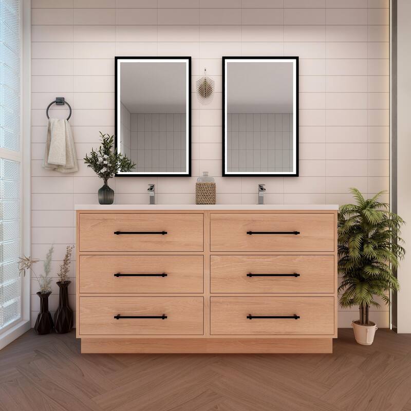 Victoria 48'' Free-standing Vanity with Double Reinforced Acrylic Sink - 47.20 - Oak Finish - Red Oak