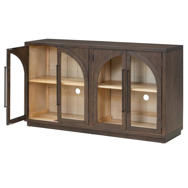 4-Door Large Storage Buffet Cabinet with Glass Doors and Adjustable Shelves