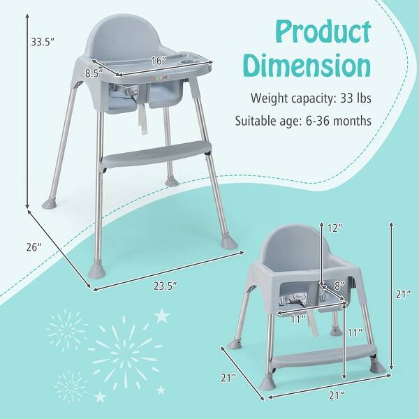 dimension image slide 0 of 2, Babyjoy 4-in-1 Convertible Baby High Chair Feeding with Removable - See Details