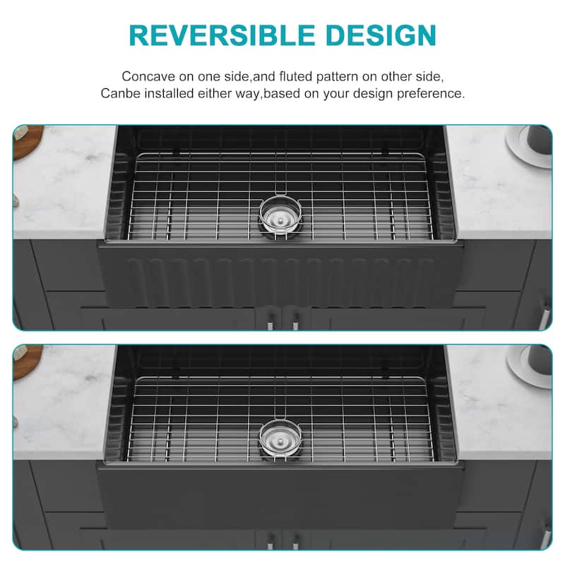 33" Farmhouse Kitchen Sink Workstation 33 x 20 x 10 inch Porcelain Ceramic Sngle Bowl Reversible Design Kitchen Sink