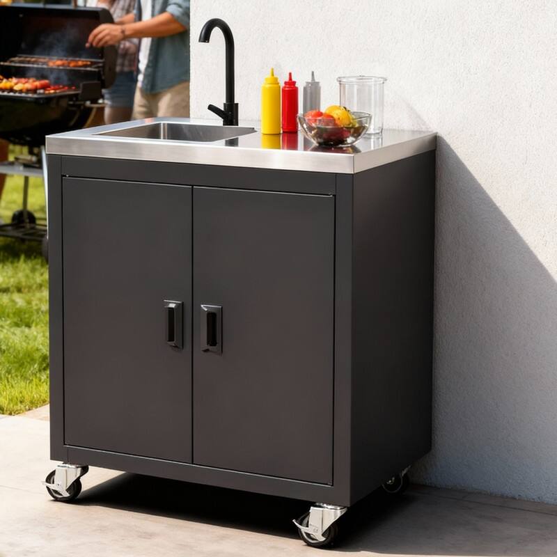 34.5 In. Heavy-Duty Freestanding Stainless Steel Utility Sink With Cabinet And Wheels