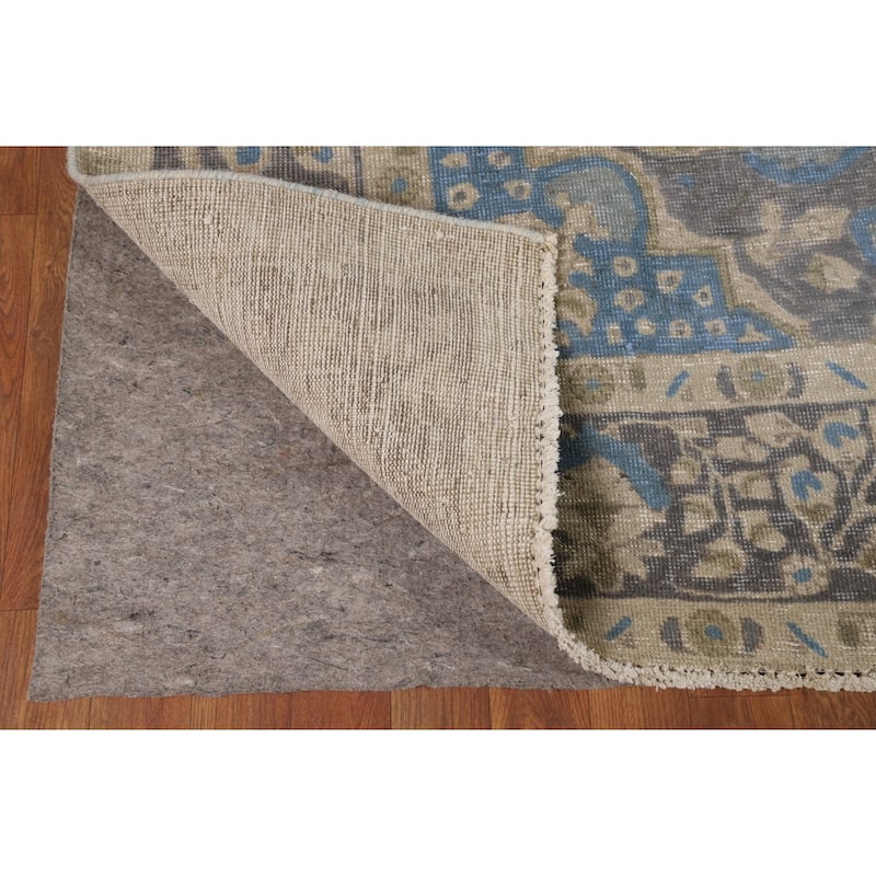 Hand Knotted Oriental 100% Wool Carpet Traditional Floral Navy Blue & Blues Tabriz Area Rug - 9' 5'' X 6' 5''