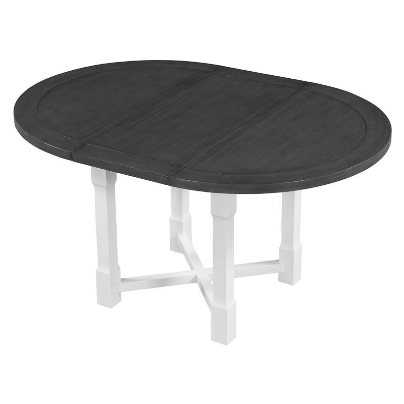 5-Piece Extendable Dining Table Set for 4, Round Dining Table for 4 with Upholstered Chairs, Farmhouse Kitchen Table Set