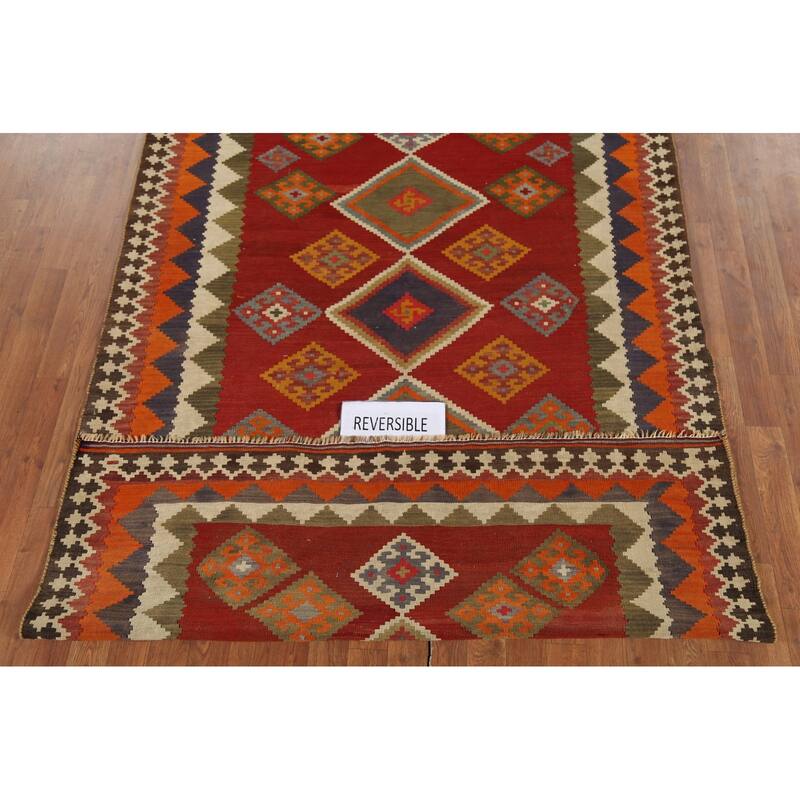 Vegetable Dye Red Kilim Qashqai Persian Rug Handmade Wool Carpet - 5'2"x 7'10"