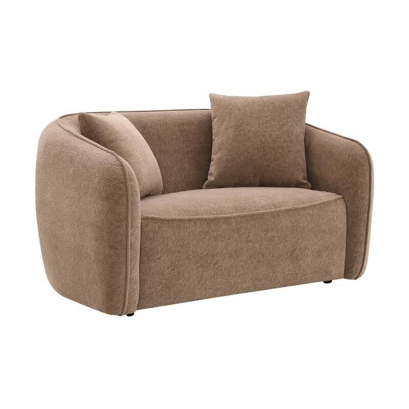 Brown Chenille Loveseat With 2 Matching Color Toss Pillows