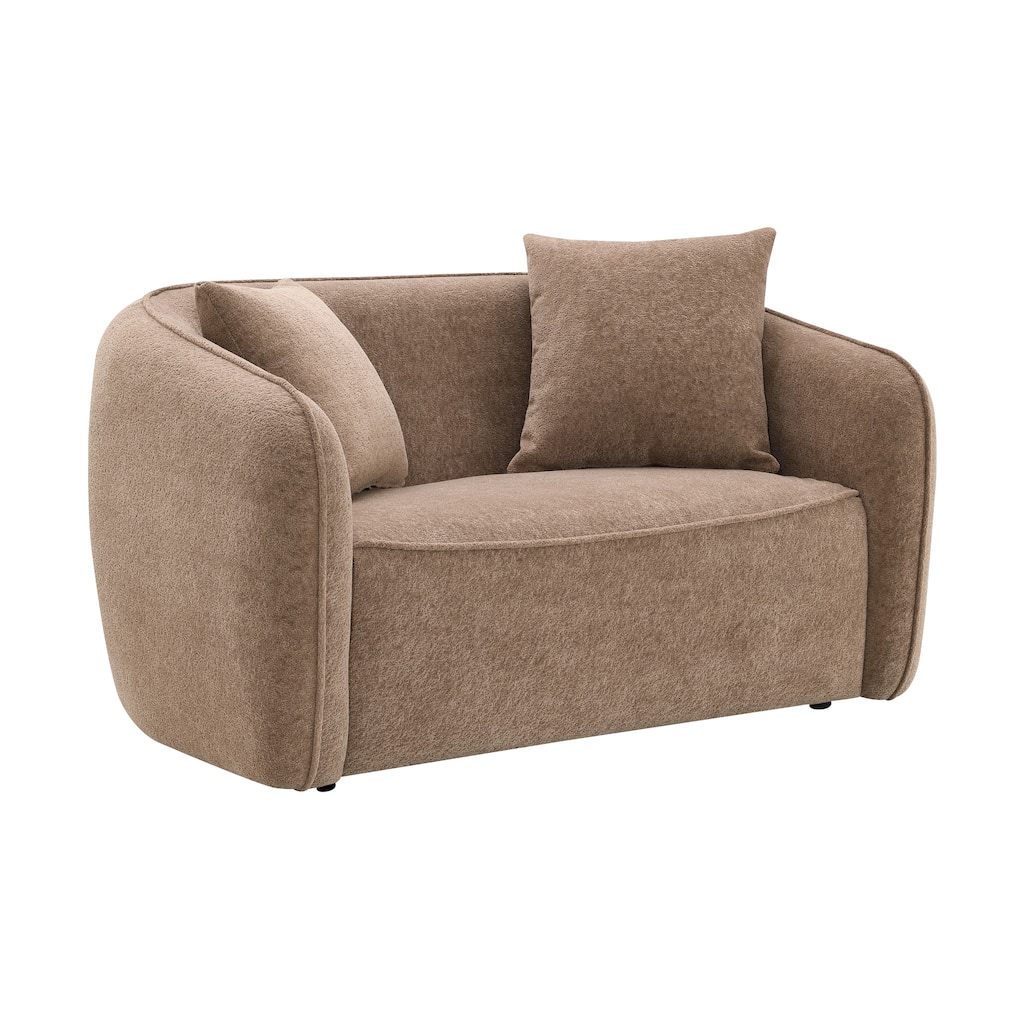 Brown Chenille Loveseat With 2 Matching Color Toss Pillows