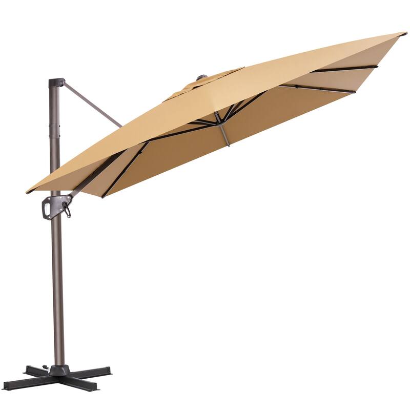 11 x 9 FT Rectangle Outdoor Premium Patio Cantilever Offset Umbrella - Tan
