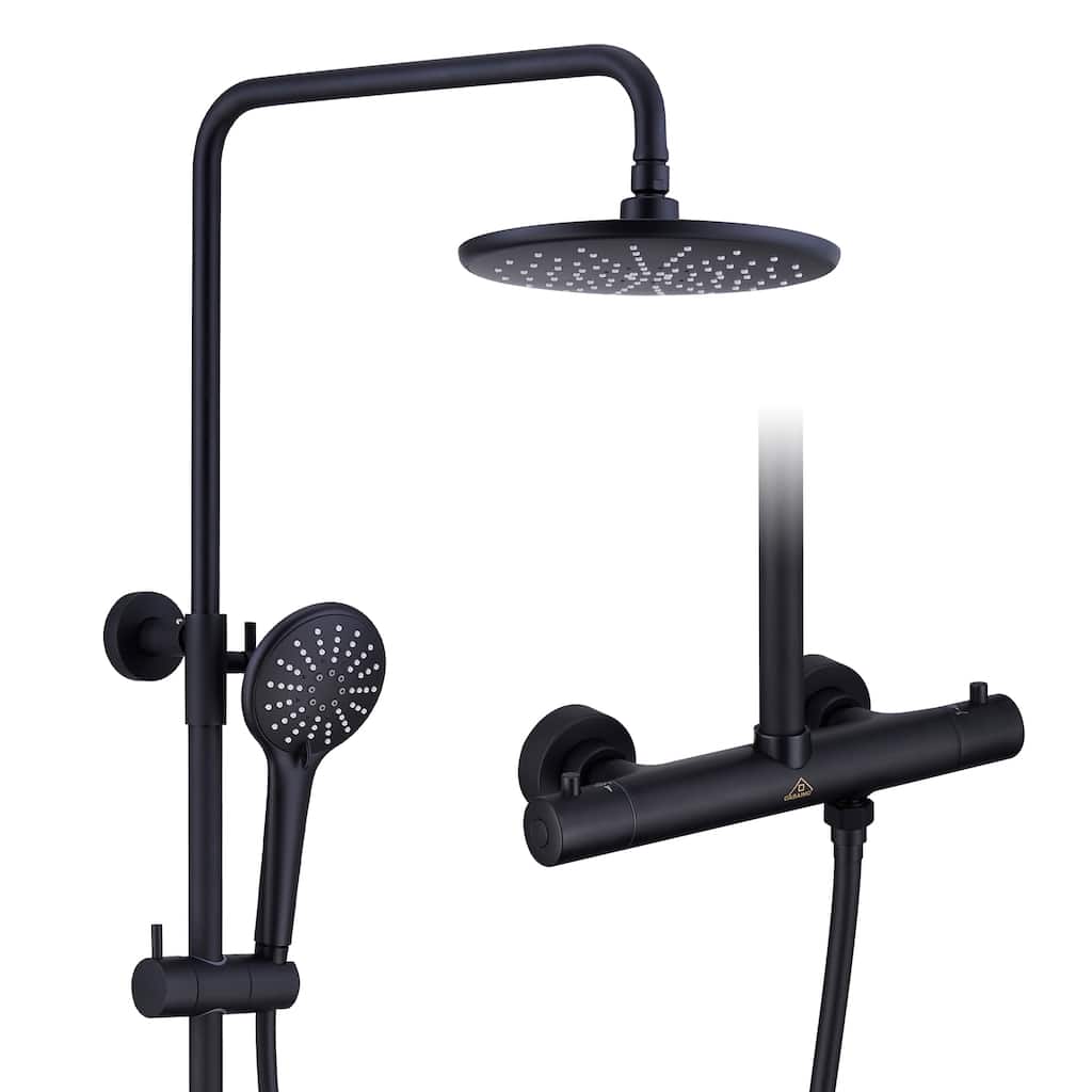 3-Spray Patterns Thermostatic Rain Shower Faucet Wall Mount Dual Shower Heads and Handheld Shower Head - 9" x 9"
