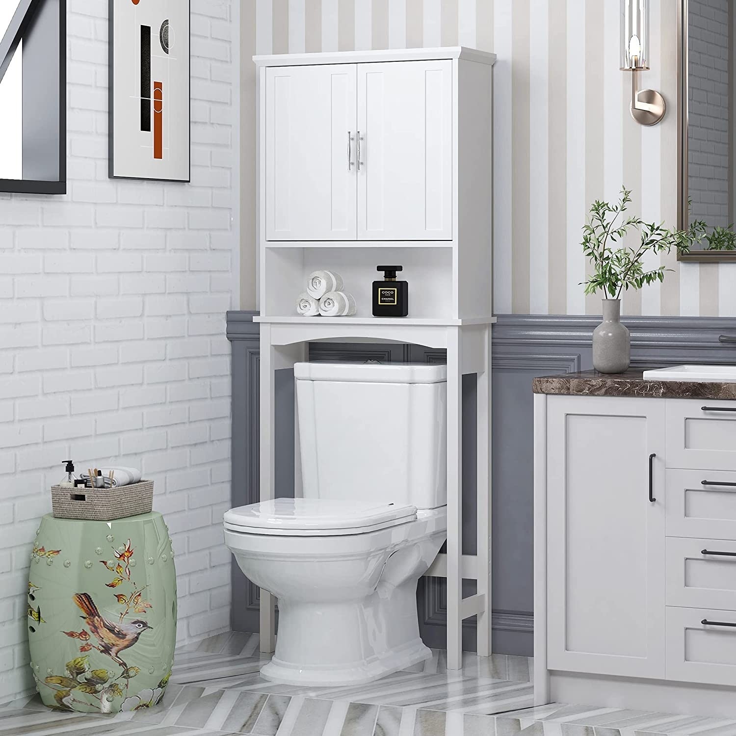 Spirich Home Over The Toilet Storage Cabinet, Bathroom Shelf Over Toilet, Bathroom Organizer Space Saver, White