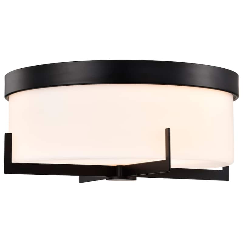 Roselle - 15 Inch Flush Mount - Matte Black with White Glass