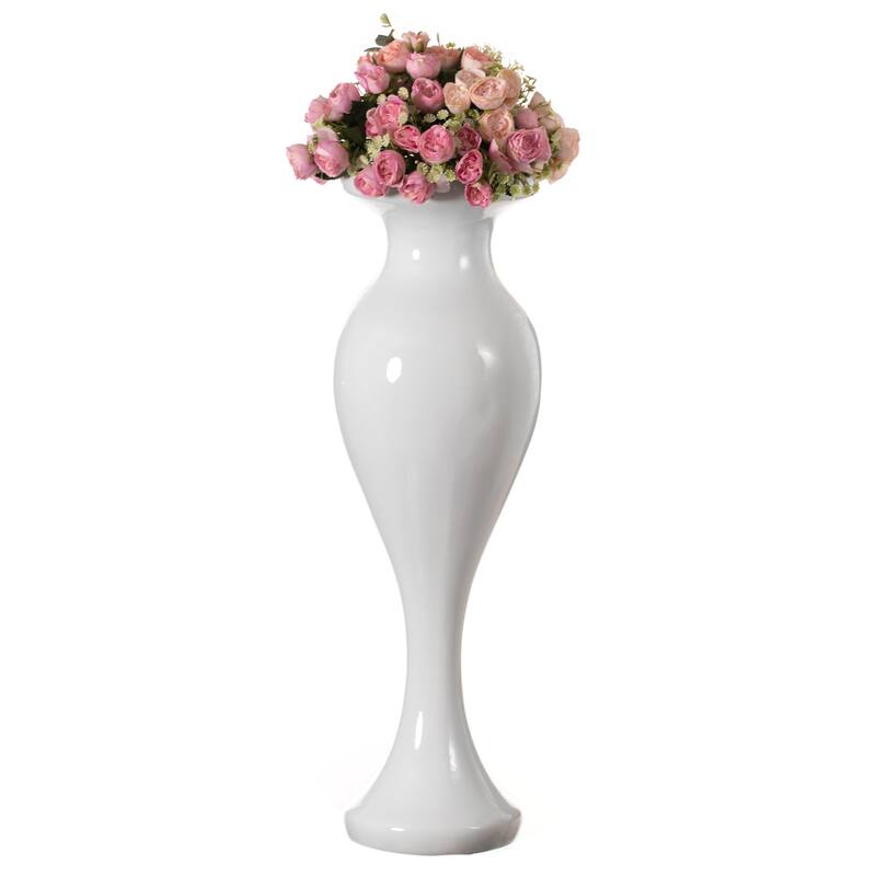Decorative Large White Trumpet Design Modern Flower 32-Inch-Tall Floor Vase Centerpiece - Contemporary Home Decor Accent - Single