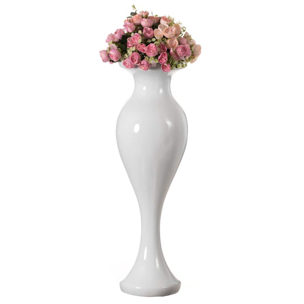 Decorative Large White Trumpet Design Modern Flower 32-Inch-Tall Floor Vase Centerpiece - Contemporary Home Decor Accent
