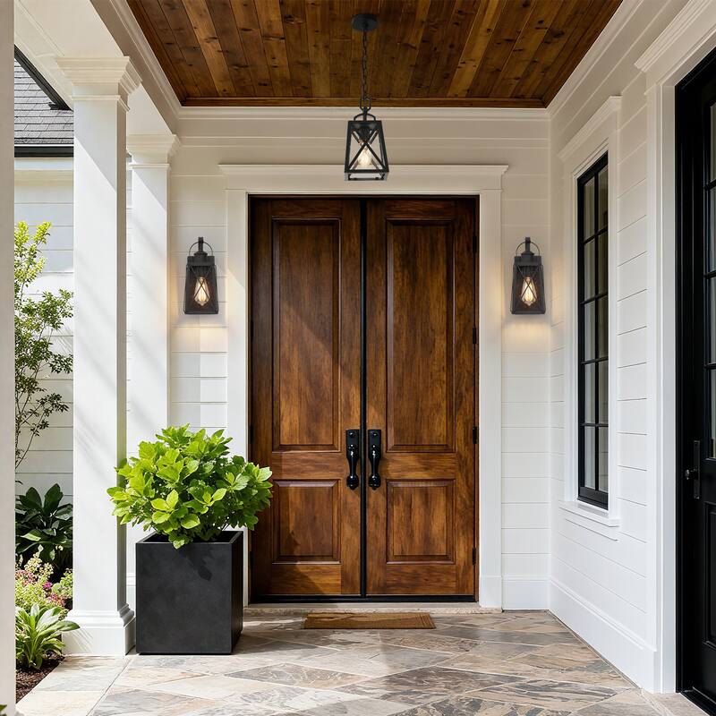 1-Light Modern Black Outdoor Wall Sconce Patio Lantern Glass Wall Lights - W5.5"x L6"x H12.75"