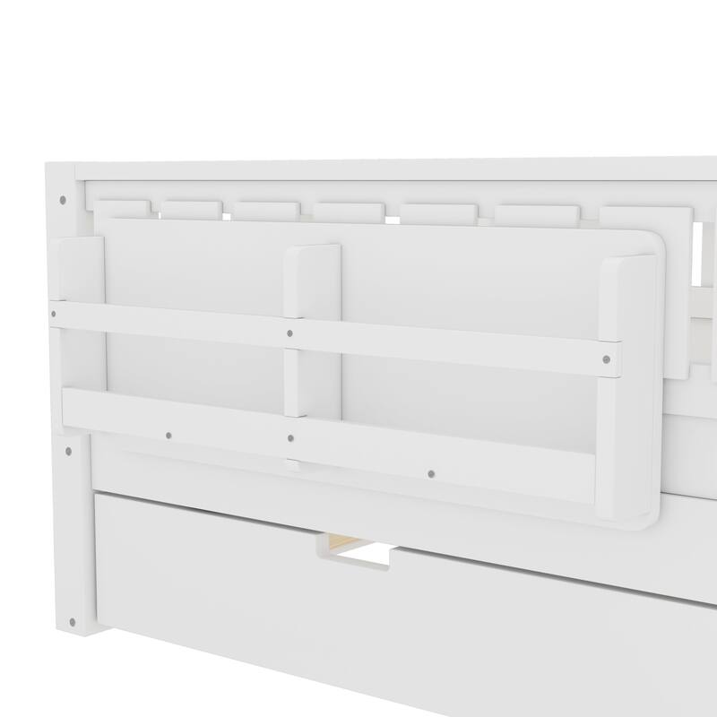 Full/Twin Loft Bed with Bookshelves, Safety Stairs & Trundle