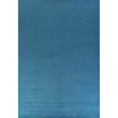 Hand Knotted Oriental 100% Wool Carpet Modern Solid Navy Blue & Blues Gabbeh Area Rug - 14' 0'' X 10' 0''