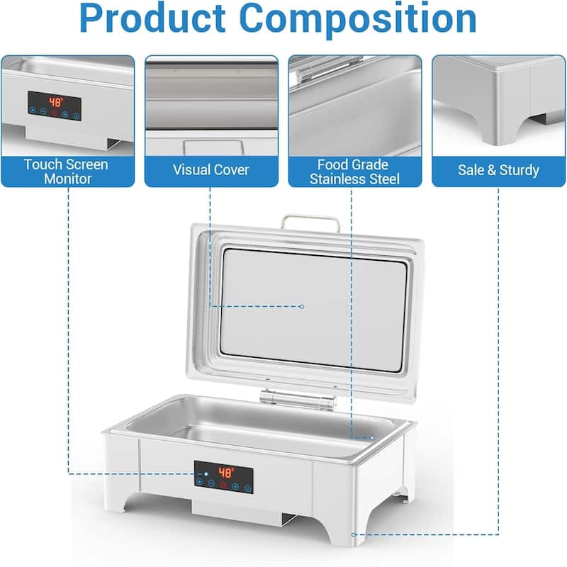 Electric Chafing Dish 9QT Full Size Touch Screen Chafing Dishes for Buffet Roll Top Set Food Servers and Warmer Gold - 9L