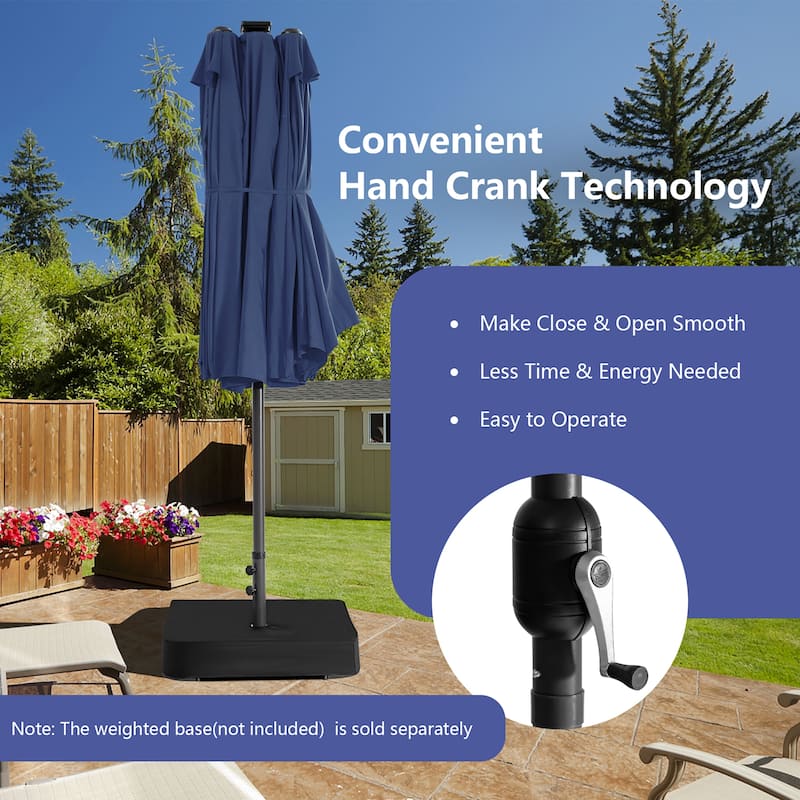 Costway 15FT Twin Patio Double-Sided Umbrella 48 Solar LED Lights - 15.4' x 9.2' x 8'